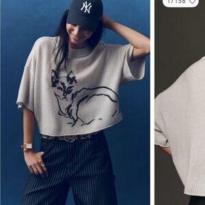 Anthropologie Gray Graphic Crop Sweater